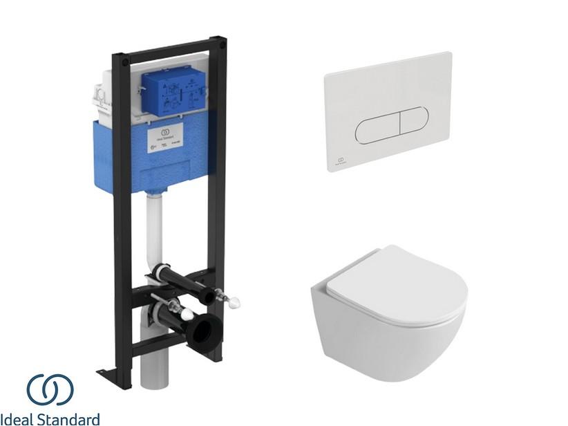 Set CARDANO mit hängendem WC + Sitz + PROSYS-Einbauspülkasten und OLEAS-Betätigungstaste Glanzweiß - Ideal Standard® | IperCeramica