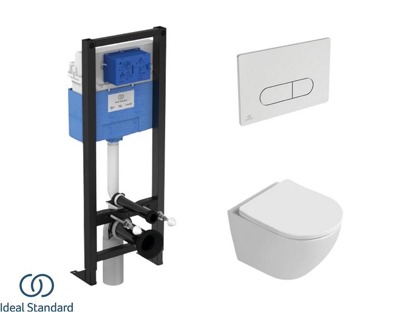 Set CARDANO mit hängendem WC + Sitz + PROSYS-Einbauspülkasten und OLEAS-Betätigungstaste Chrom - Ideal Standard® | IperCeramica