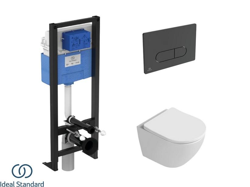 Set CARDANO mit hängendem WC + Sitz + PROSYS-Einbauspülkasten und OLEAS-Betätigungstaste Mattschwarz - Ideal Standard® | IperCeramica