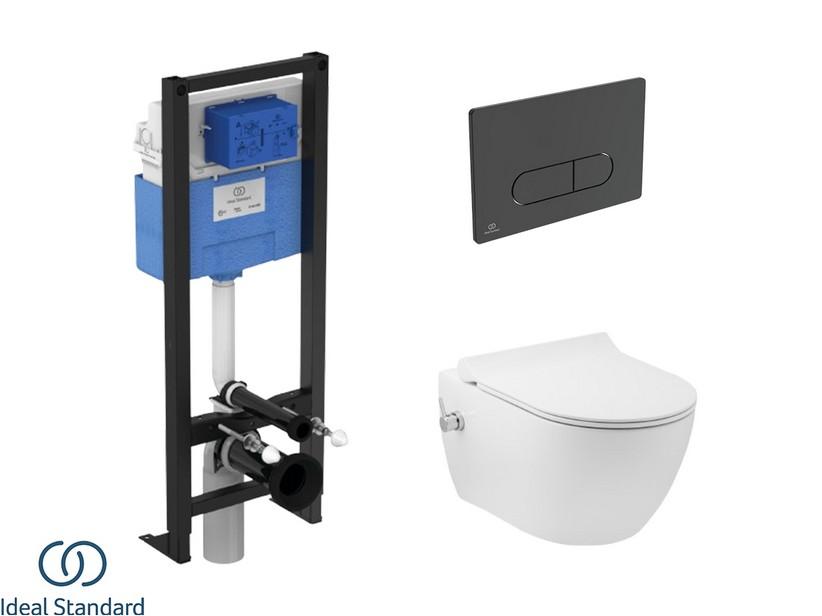 Set COMO mit hängendem WC-Bidet + Sitz + PROSYS-Einbauspülkasten und OLEAS-Betätigungstaste Mattschwarz - Ideal Standard® | IperCeramica