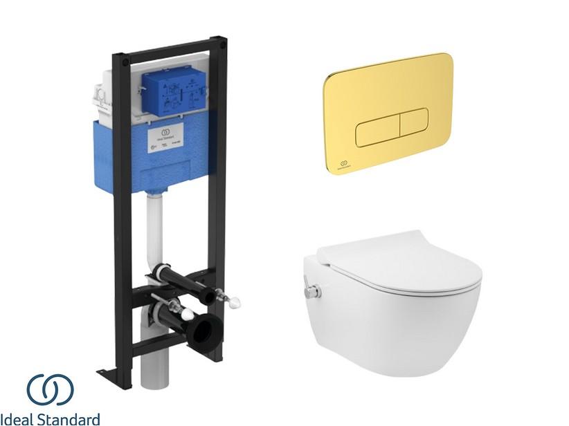 Set COMO mit hängendem WC-Bidet + Sitz + PROSYS-Einbauspülkasten und OLEAS-Betätigungstaste Gold Satin - Ideal Standard® | IperCeramica