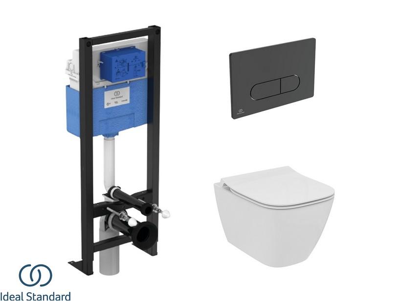 Set i.LIFE-S mit hängendem WC + Sitz + PROSYS-Einbauspülkasten und OLEAS-Betätigungstaste Mattschwarz - Ideal Standard® | IperCeramica