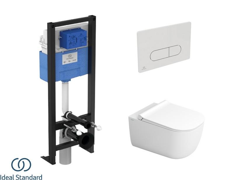 Set ITALIA mit hängendem WC + Sitz + PROSYS-Einbauspülkasten und OLEAS-Betätigungstaste Glanzweiß - Ideal Standard® | IperCeramica
