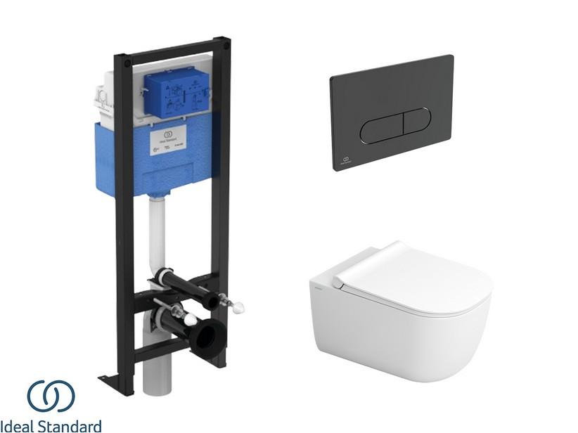 Set ITALIA mit hängendem WC + Sitz + PROSYS-Einbauspülkasten und OLEAS-Betätigungstaste Mattschwarz - Ideal Standard® | IperCeramica