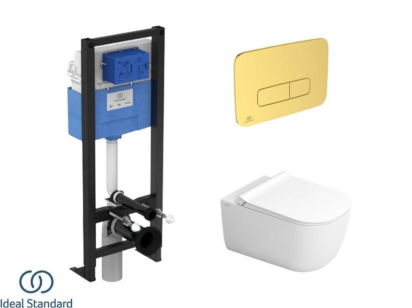 Set ITALIA mit hängendem WC + Sitz + PROSYS-Einbauspülkasten und OLEAS-Betätigungstaste Gold Satin - Ideal Standard® | IperCeramica