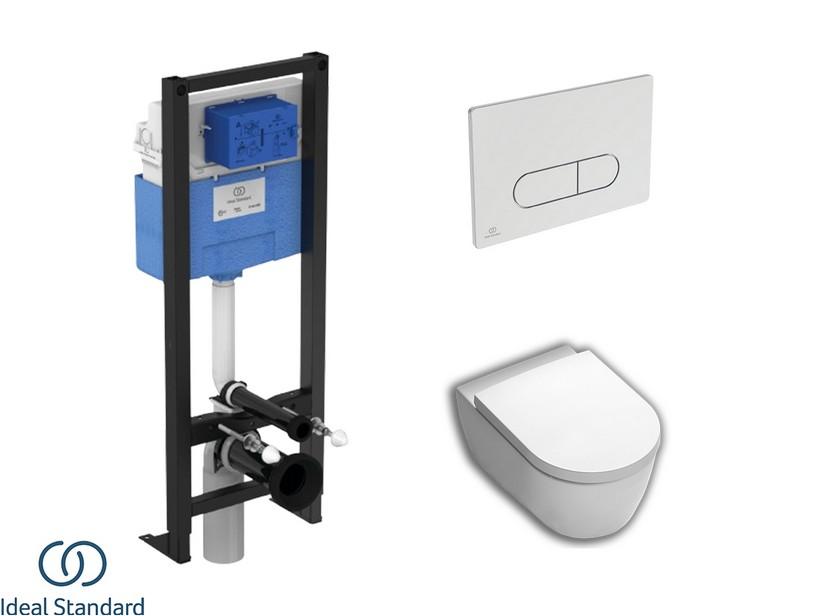 Set MONERO mit hängendem WC + Sitz + PROSYS-Einbauspülkasten und OLEAS-Betätigungstaste Chrom - Ideal Standard® | IperCeramica