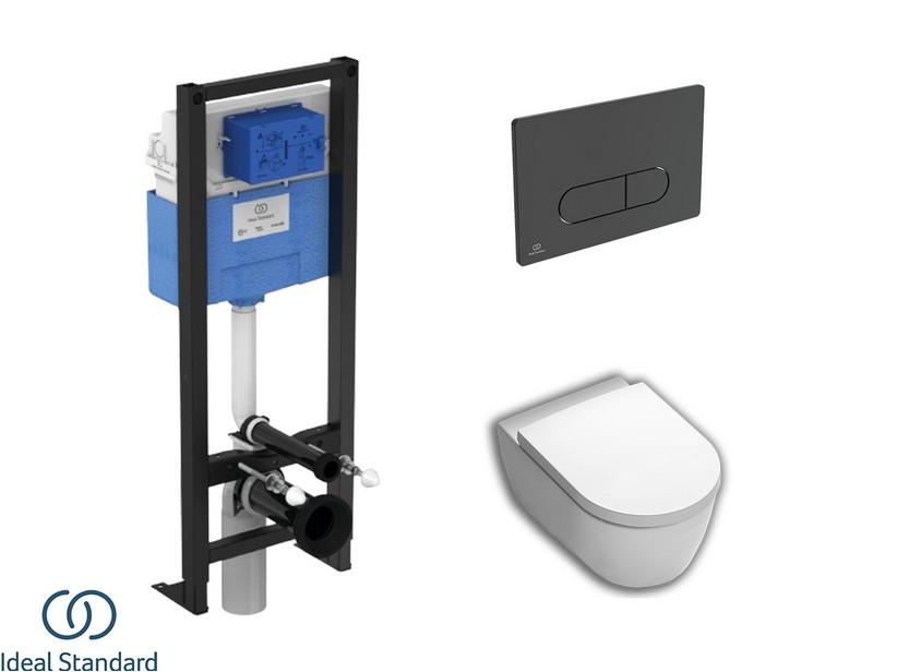 Set MONERO mit hängendem WC + Sitz + PROSYS-Einbauspülkasten und OLEAS-Betätigungstaste Mattschwarz - Ideal Standard® | IperCeramica