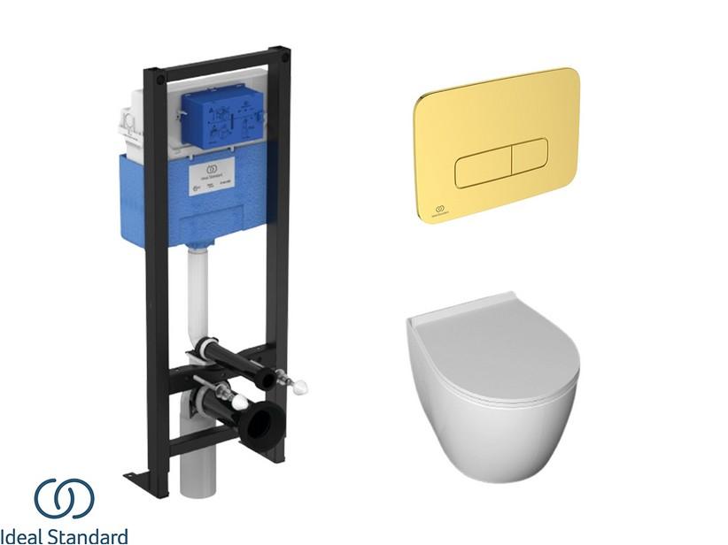 Set SENTIMENTI mit hängendem WC + Sitz + PROSYS-Einbauspülkasten und OLEAS-Betätigungstaste Gold Satin - Ideal Standard® | IperCeramica