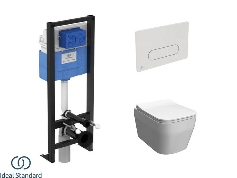 Set WIKI mit hängendem WC + Sitz + PROSYS-Einbauspülkasten und OLEAS-Betätigungstaste Glanzweiß - Ideal Standard® | IperCeramica