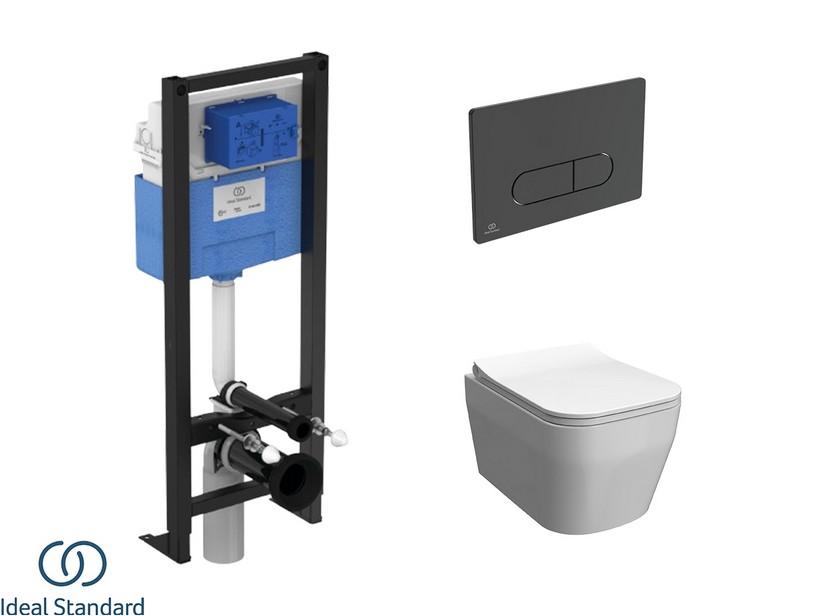 Set WIKI Set mit hängendem WC + Sitz + PROSYS-Einbauspülkasten und OLEAS-Betätigungstaste Mattschwarz - Ideal Standard® | IperCeramica