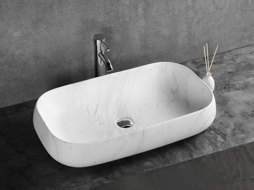 Aufsatzwaschbecken Adda 72x41xH14,5 cm Keramik mit der Optik von weißem Carrara-Marmor | IperCeramica