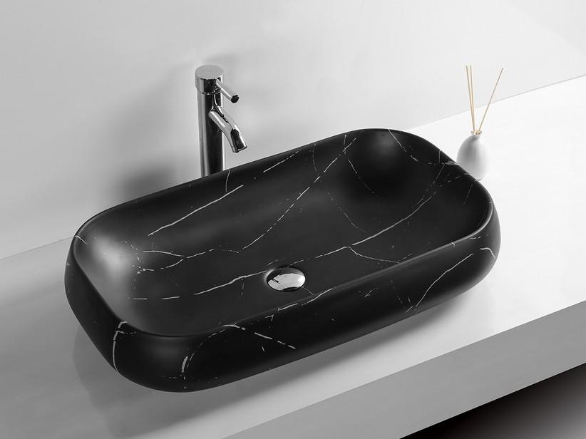Aufsatzwaschbecken Adda 72x41xH14,5 cm Keramik mit der Optik von Marquinia Nero-Marmor | IperCeramica