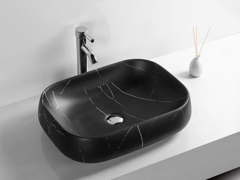 Aufsatzwaschbecken Arno 56x42xH14,5 cm Keramik mit der Optik von Marquinia Nero-Marmor | IperCeramica