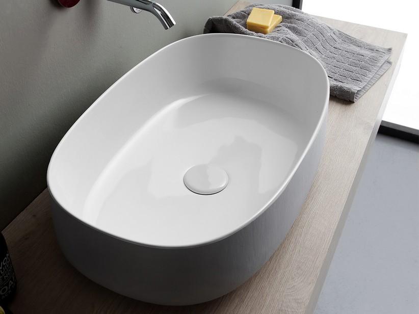 Aufsatzwaschbecken Bucchero Oval 55x35 H14,5 aus Keramik Weiß Glänzend | IperCeramica