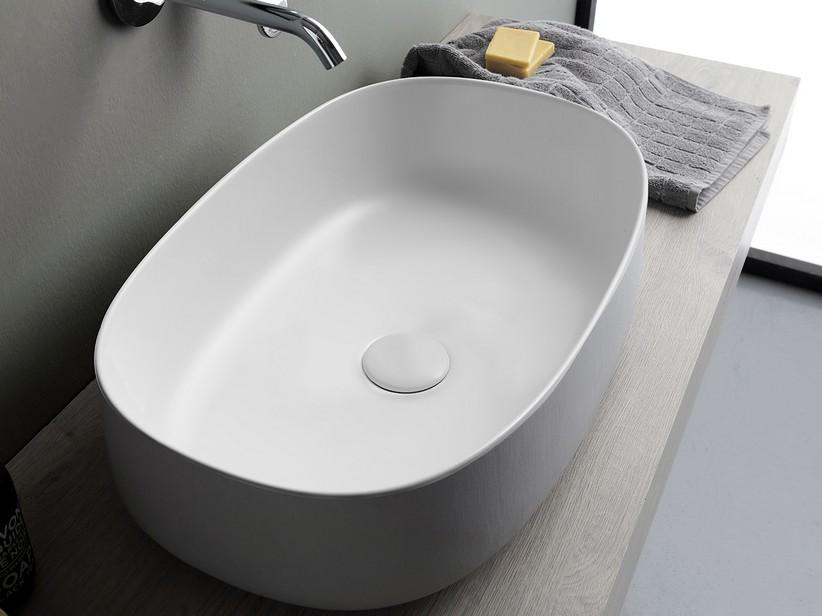 Aufsatzwaschbecken Bucchero Oval 55x35 H14,5 aus Keramik Weiß Matt | IperCeramica