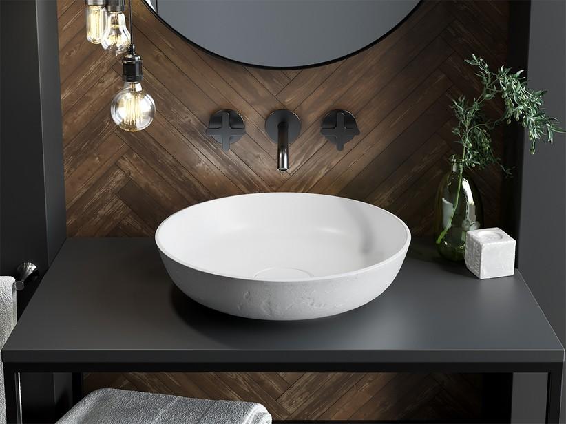 Aufsatzwaschbecken Dortmund Ø40 H12 cm aus Harz, außen materisch/innen weiß matt | IperCeramica