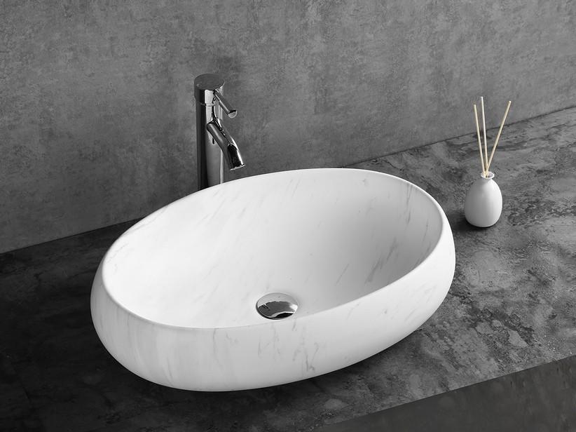 Aufsatzwaschbecken Mincio 59x40xH15 cm Keramik mit der Optik von weißem Carrara-Marmor | IperCeramica