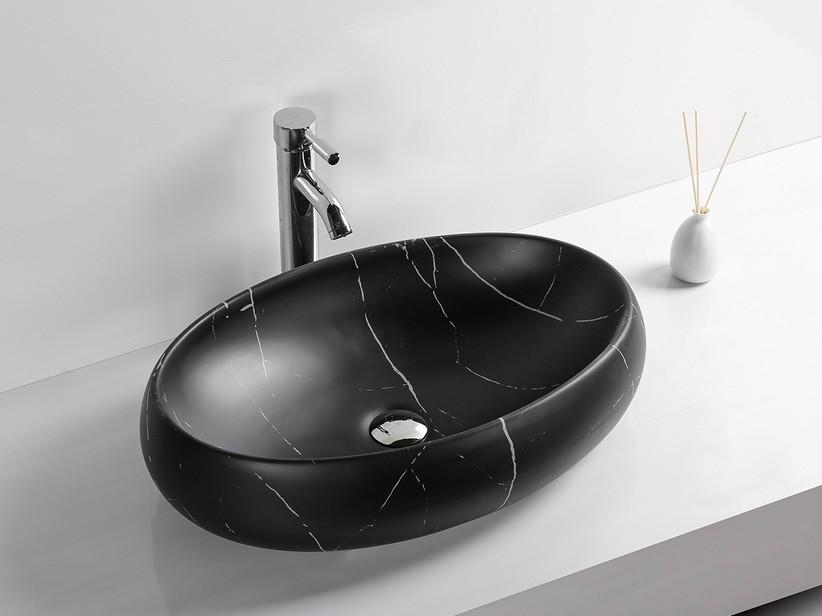 Aufsatzwaschbecken Mincio 59x40xH15 cm Keramik mit der Optik von Marquinia Nero-Marmor | IperCeramica