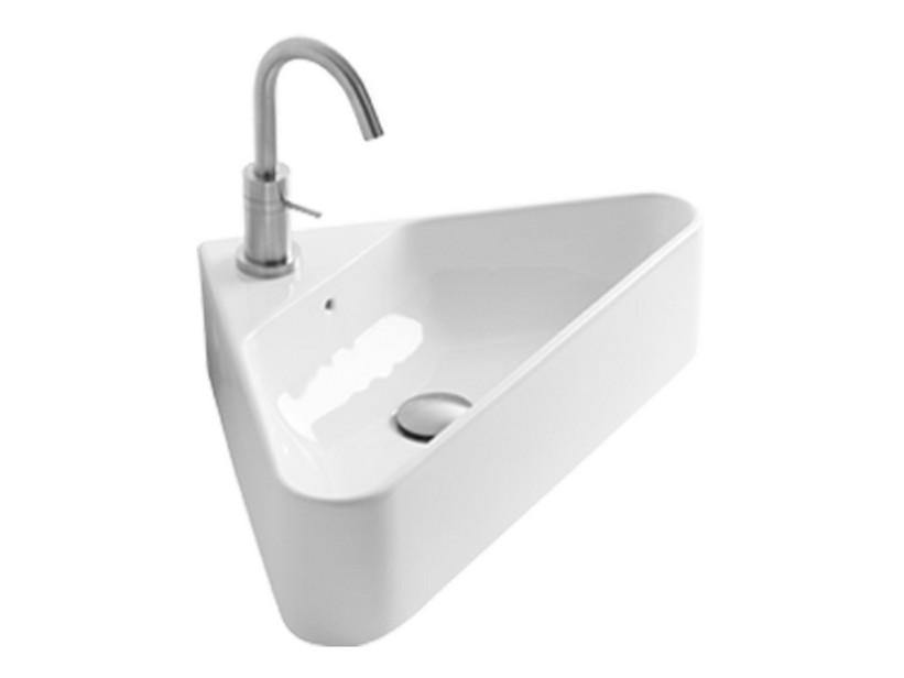 Aufsatz-Eck-Handwaschbecken Normal 56x42,5 mit Armaturenloch aus glänzend weißer Keramik | IperCeramica