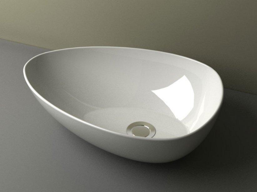 AUFSATZWASCHBECKEN PIUMA OVALE 47X35 H14 cm KERAMIK WEISS GLÄNZEND | IperCeramica