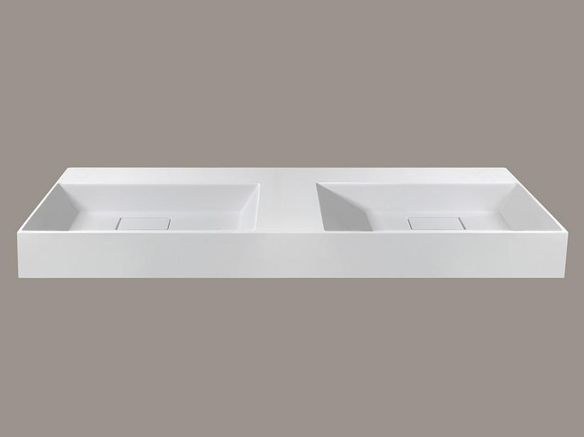 Waschbecken Unitop QUADRO mit Doppelbecken cm 140x48 aus Harz Weiß matt | IperCeramica