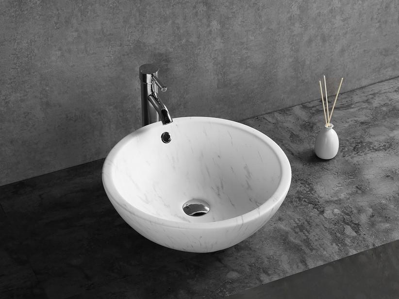 Aufsatzwaschbecken Taro Ø45xH17 cm Keramik mit der Optik von weißem Carrara-Marmor | IperCeramica