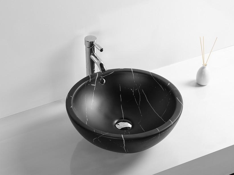 Aufsatzwaschbecken Taro Ø45xH17 cm Keramik mit der Optik von Marquinia Nero-Marmor | IperCeramica