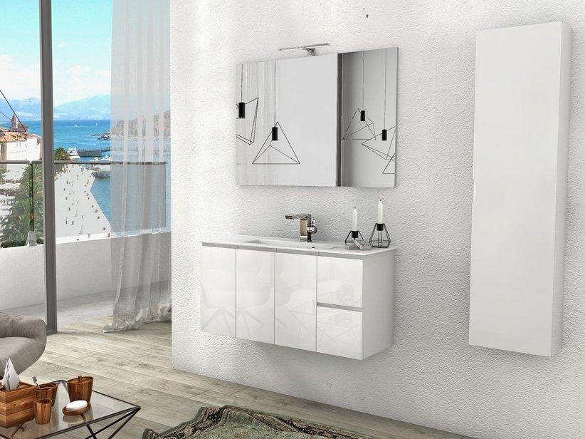 BADMÖBEL LUANA 101 cm TIEFE 36 CM DREITÜRIG ZWEI SCHUBLADEN KERAMIK WASCHBECKEN UNITOP WEISS GLÄNZEND | IperCeramica