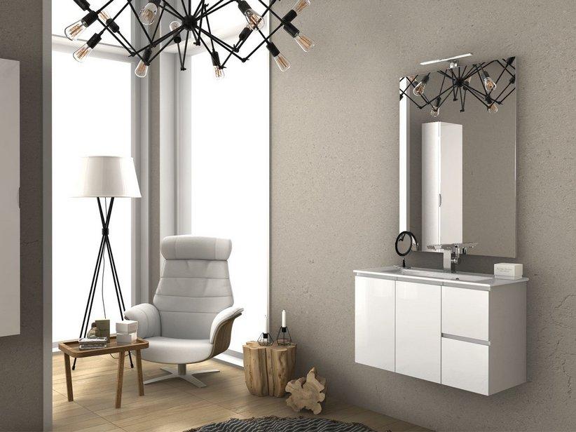 BADMÖBEL LUANA 81 cm TIEFE 36 cm ZWEITÜRIG ZWEI SCHUBLADEN KERAMIK WASCHBECKEN UNITOP WEISS GLÄNZEND | IperCeramica