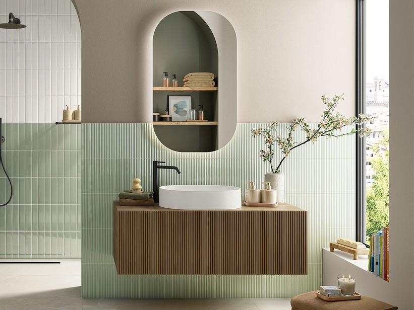 Wandfliese Mahjong Mint 3D Lux 6x24,6 Einbrand Grün glänzend | IperCeramica