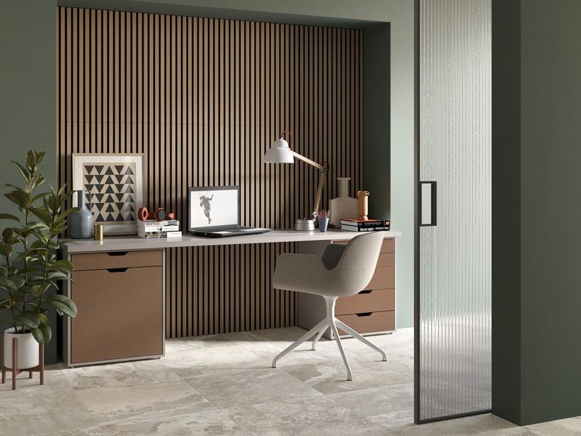 Dekorplatte Mikado Walnut 2400x520x21,5 in Leisten aus braunem Holz | IperCeramica
