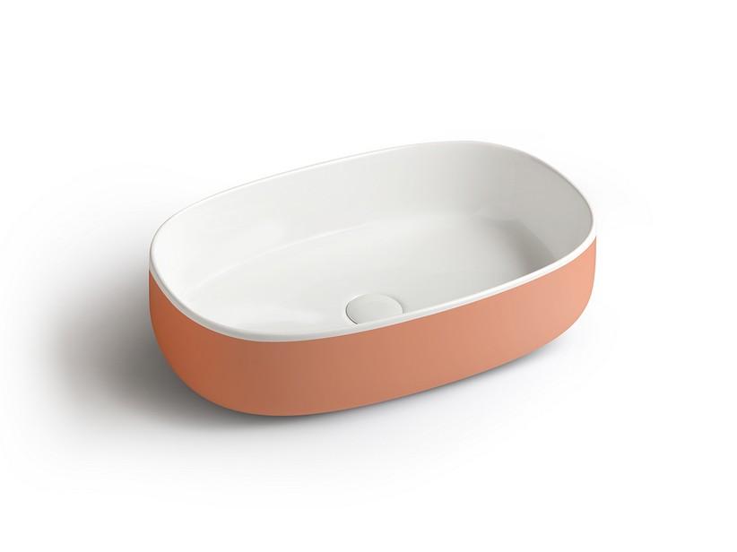 Aufsatzwaschbecken Bucchero Oval 55x35 aus Keramik Orange matt/Weiß matt | IperCeramica