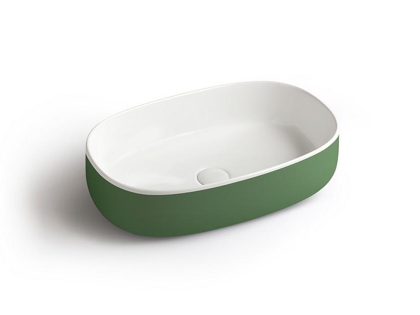 Aufsatzwaschbecken Bucchero Ovale 55x35 H14,5 aus Keramik Salbeigrün matt/Weiß matt | IperCeramica
