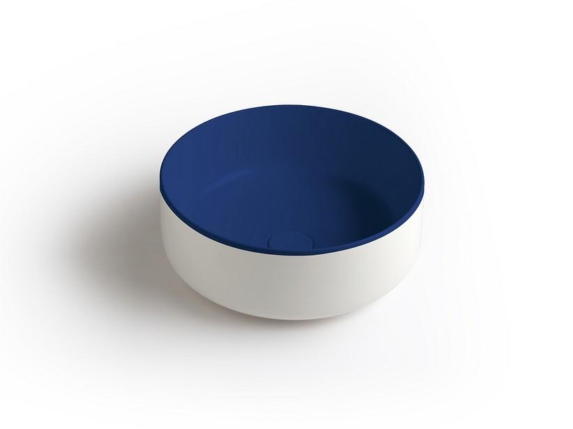 Aufsatzwaschbecken Bucchero Rund Ø42 H17 aus Keramik Weiß matt/Saphirblau matt | IperCeramica