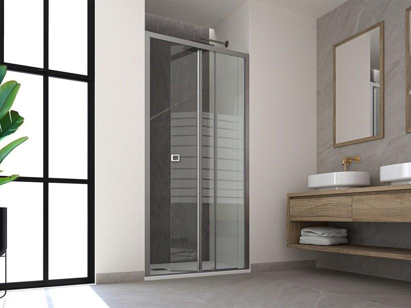 Miro' Duschtür für Nische cm 90 Rechts Glasstärke 6 mm Transparent mit horizontalen Streifen Profile Chrom | IperCeramica