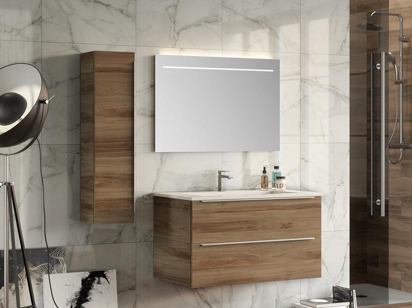 BADEZIMMERSCHRANK TRENDY 90 CM 2 SCHUBLADEN UND WASCHTISCH AUS KUNSTHARZ HIDE WEISS GLÄNZEND | IperCeramica