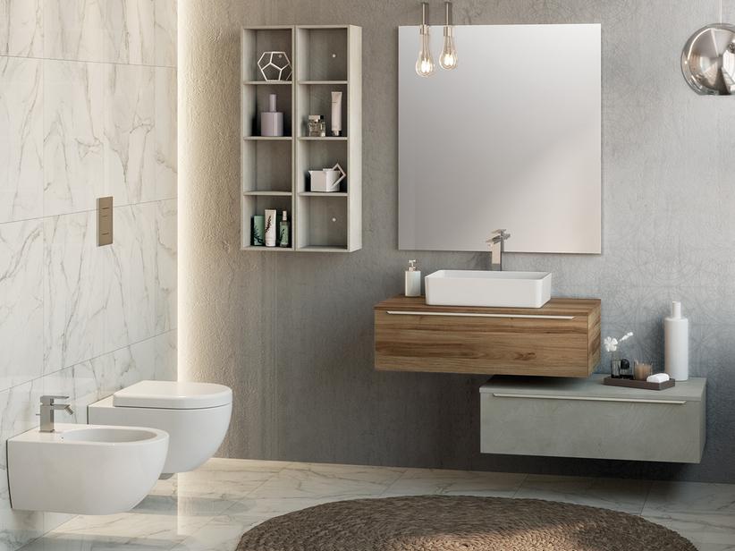 BADEZIMMERSCHRANK TRENDY 90 CM NUSSBAUM MIT PLATTE FÜR AUFSATZWASCHBECKEN | IperCeramica