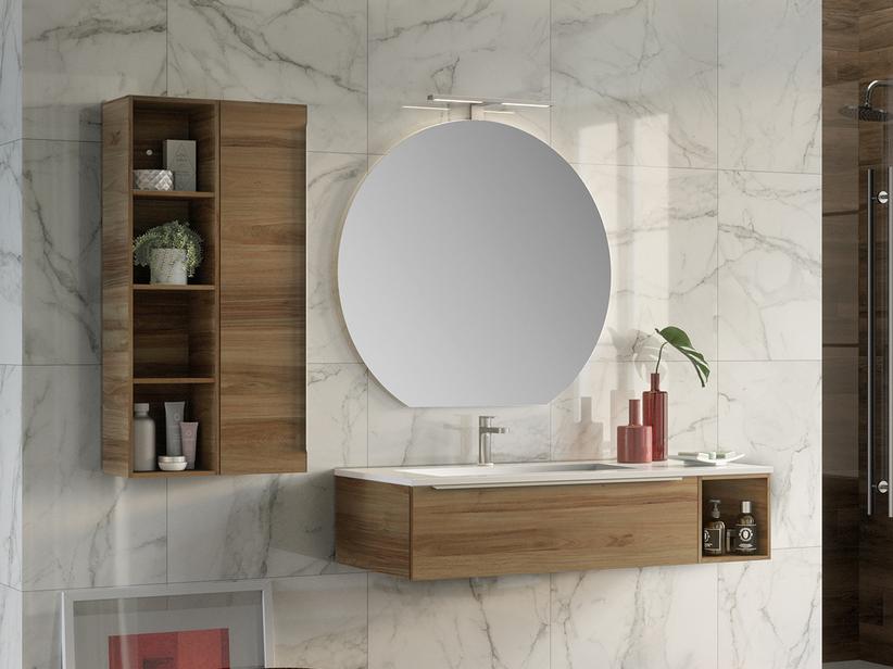 BADEZIMMERSCHRANK TRENDY 115 CM NUSSBAUM UND WASCHTISCH HIDE LINKS WEISS GLÄNZEND | IperCeramica