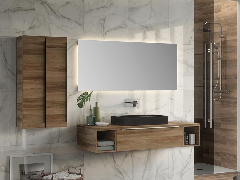 BADEZIMMERSCHRANK TRENDY 141 CM NUSSBAUM MIT PLATTE FÜR AUFSATZWASCHBECKEN | IperCeramica