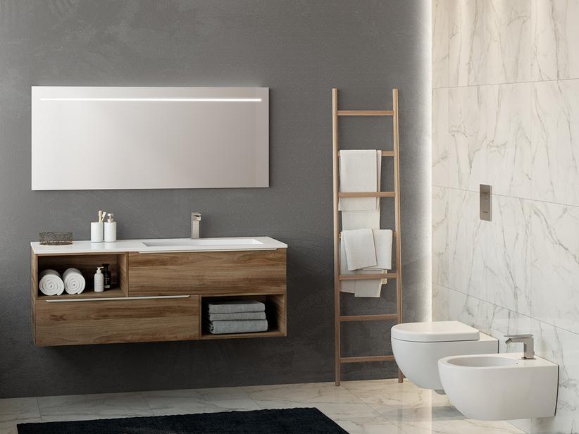 BADEZIMMERSCHRANK TRENDY 140 CM 2 SCHUBLADEN WASCHTISCH AUS KUNSTHARZ HIDE WEISS L. RECHTS | IperCeramica