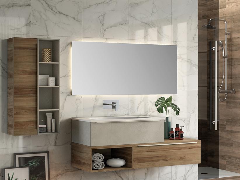 BADEZIMMERSCHRANK TRENDY 141 CM 2 SCHUBLADEN WASCHTISCH AUS KUNSTHARZ HIDE WEISS GLÄNZEND | IperCeramica