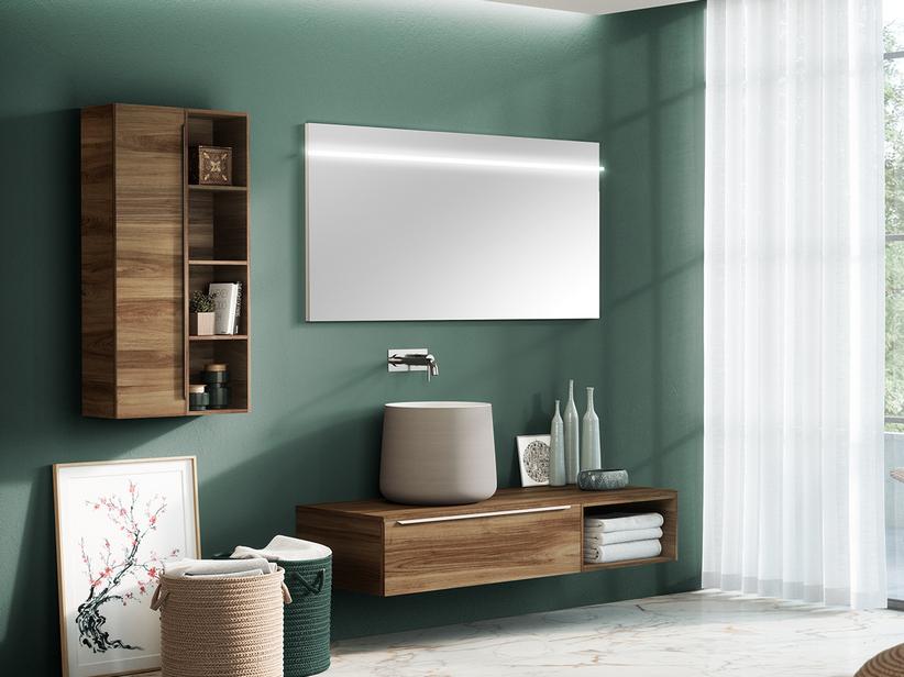 NIEDRIGER BADEZIMMERSCHRANK TRENDY 141 CM NUSSBAUM MIT PLATTE FÜR HOHES WASCHBECKEN | IperCeramica