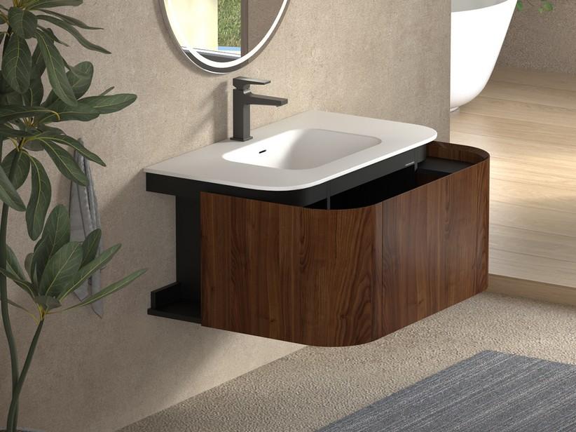 Waschbeckenunterbau Tide 90x50 cm 3 Schubladen aus Mehrschichtholz Nussbaum | IperCeramica