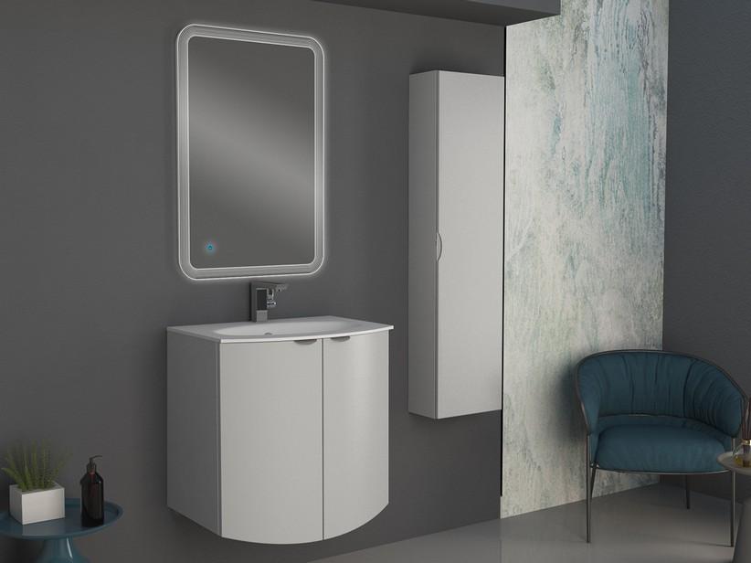 Geschwungenes Badmöbel Wave 70 cm Weiß matt und Waschbecken Glas Weiß glänzend | IperCeramica