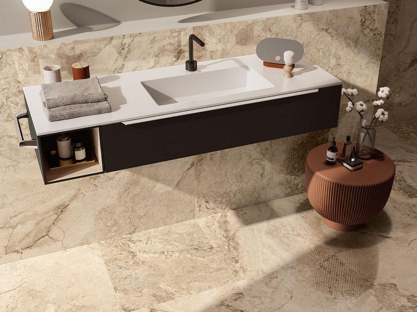Fliese Moon Gold 60X60 Feinsteinzeug Travertinoptik Glänzend Poliert | IperCeramica