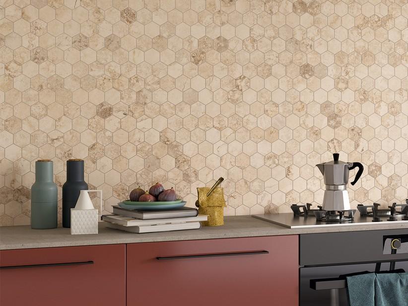 Mosaik Moon Gold poliert 29x27 Travertinoptik Beige | IperCeramica
