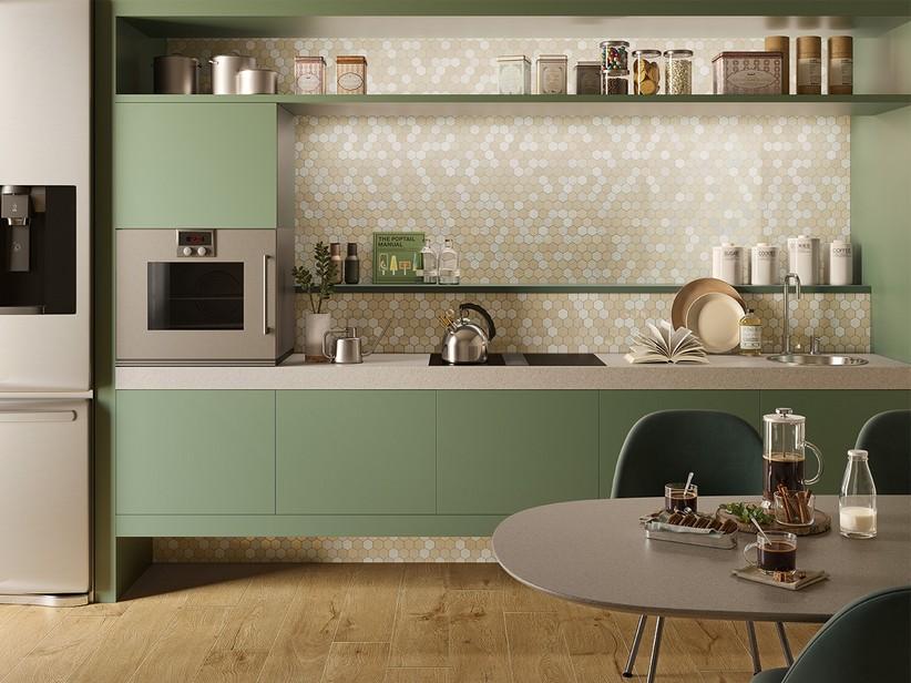 Mosaik Hexa Beige 28x28 aus beigem Marmor | IperCeramica