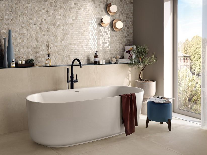 Mosaik Hexa Greige 28x28 aus grauem Marmor | IperCeramica