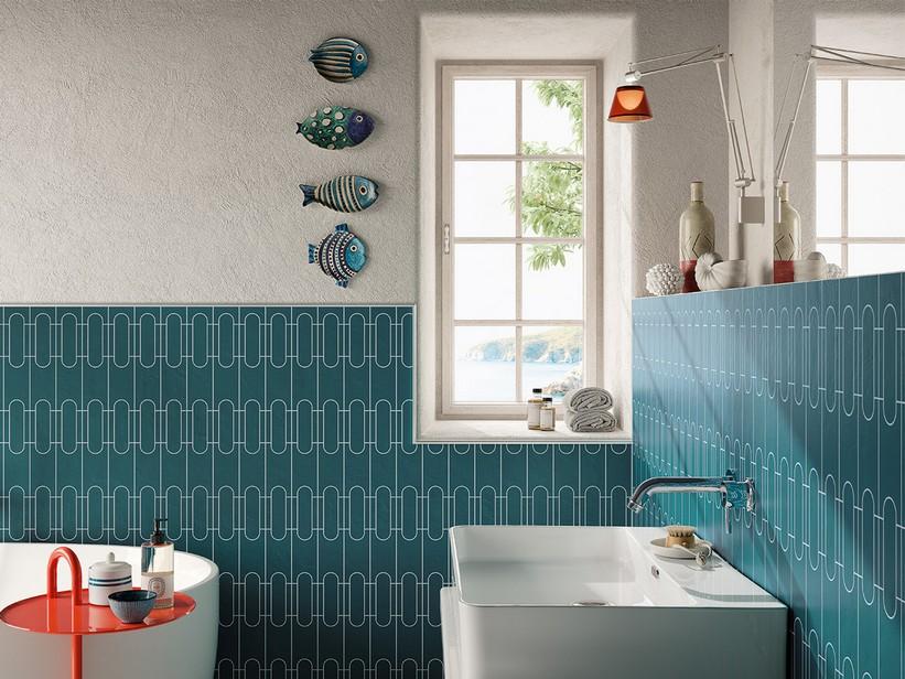 Mosaik Mykonos Archi Ottanio 33,4x22 Feinsteinzeug Harzoptik Petrolblau | IperCeramica
