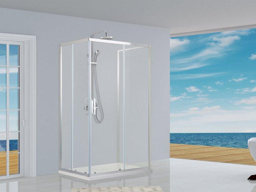 DUSCHKABINE NEPTUM 80x80x80 H190 cm MIT 2 SCHIEBETÜREN U. FESTER SEITENWAND GLASSTÄRKE 6 mm TRANSPARENT CHROM | IperCeramica